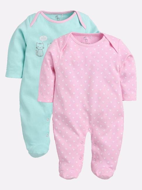 Baby Go Kids Pink & Blue Printed Rompers (Pack Of 2)