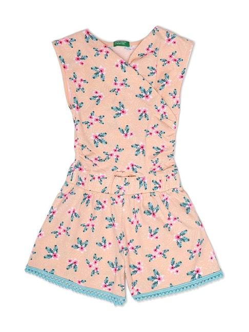 United Colors of Benetton Kids Peach & Green Cotton Printed Dungaree