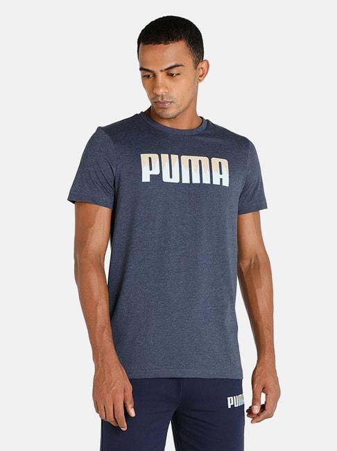 Puma Blue Cotton Slim Fit Printed T-Shirts