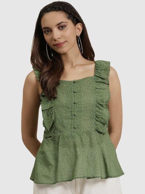 yash-gallery-green-cotton-printed-top