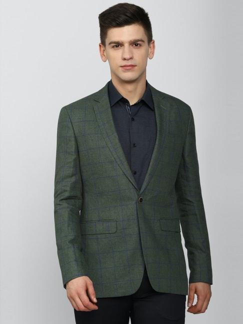 peter-england-green-linen-slim-fit-checks-blazer
