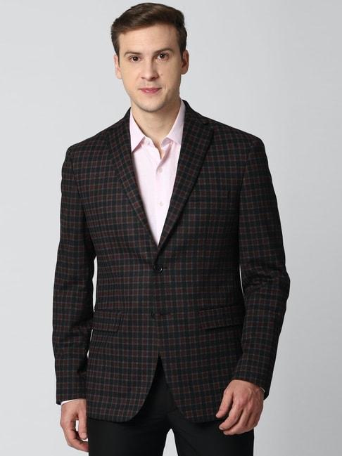 peter-england-black-&-maroon-slim-fit-checks-blazer