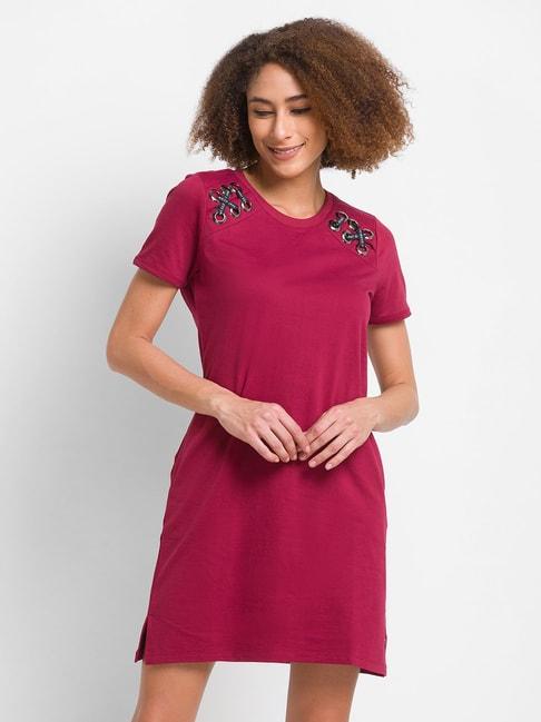 spykar-pink-printed-shift-dress
