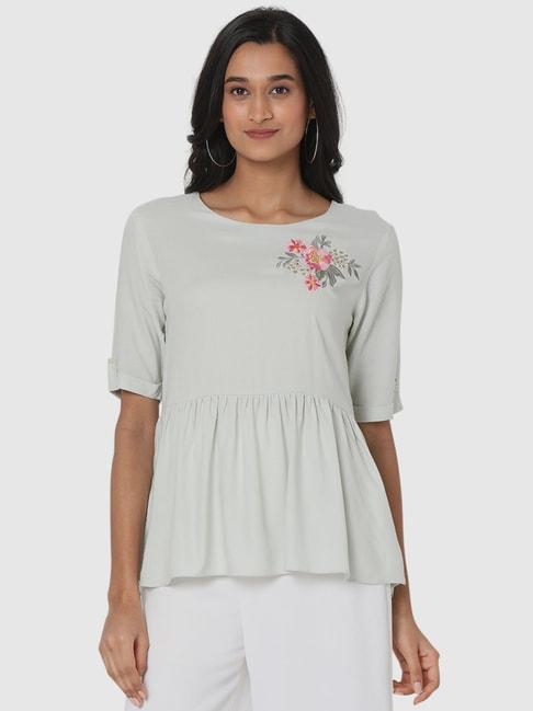 Ethnicity Mint Green Embroidered Top
