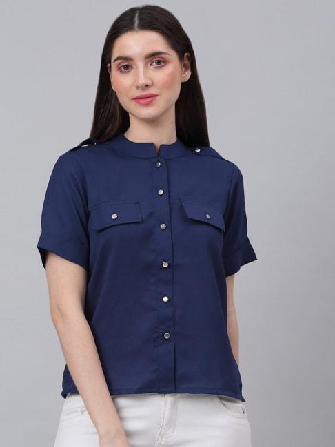 NEUDIS Blue Mandarin Collar Shirt