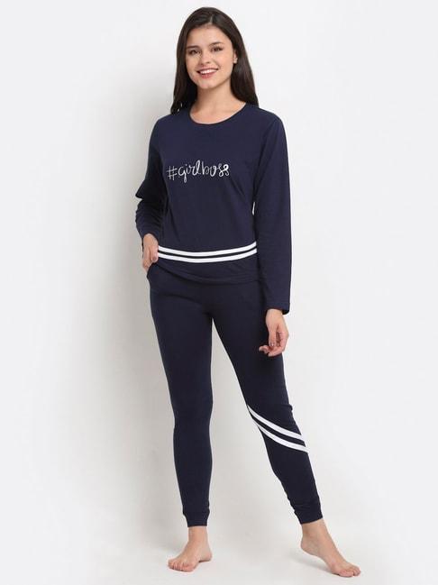 Boston Club Navy Printed T-Shirt With Joggers