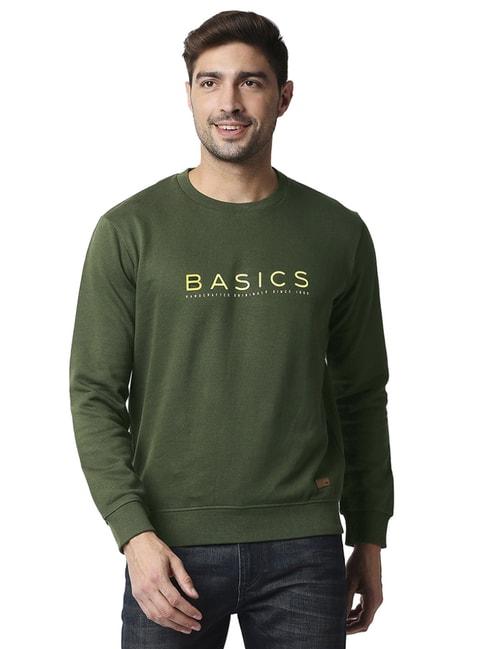 basics-olive-green-cotton-comfort-fit-printed-sweaters