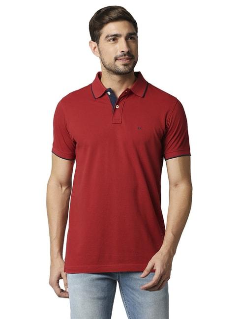 Basics Red Cotton Slim Fit Polo T-Shirts