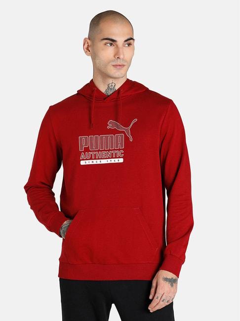 Puma Red Full Sleeves Hooded Sweatshirt