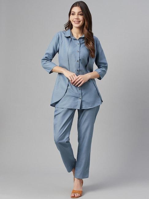 cottinfab-cotton-blue-double-layered-shirt-trouser-set