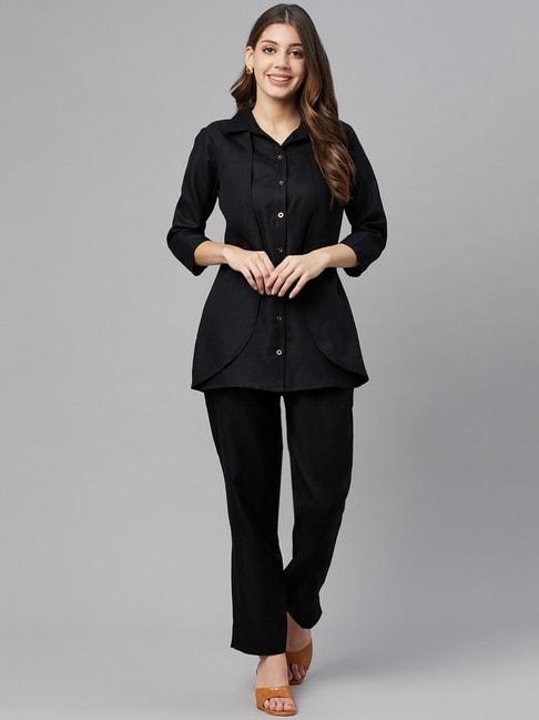 cottinfab-cotton-black-double-layered-shirt-trouser-set