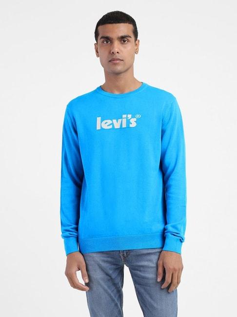 Levi'S Blue Regular Fit Logo Printed Sweaters