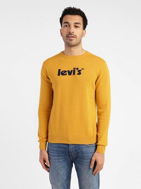 Levi'S Nugget Gold Yellow Regular Fit Logo Printed Sweaters