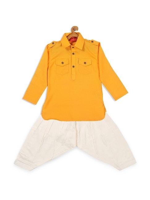 vastramay-sishu-yellow-&-white-cotton-relaxed-fit-kurta-set