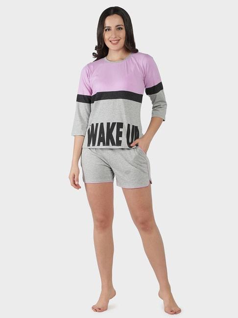 N-Gal Purple Graphic Print T-Shirt with Shorts