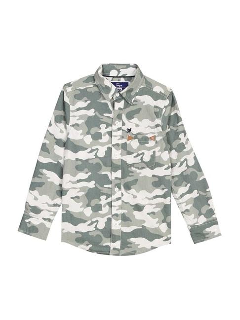 612 League Kids Green & White Cotton Camouflage Full Sleeves Shirt