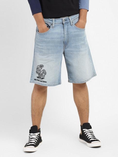 Levi'S 550 Light Indigo Cotton Regular Fit Printed Denim Shorts