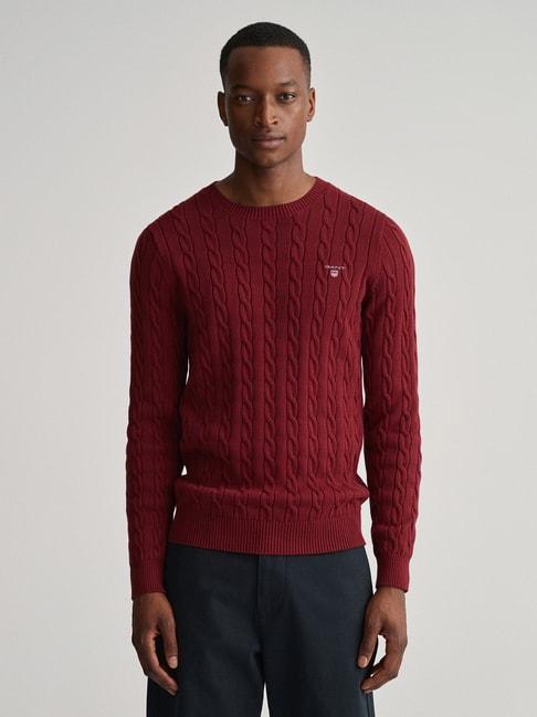 GANT Maroon Self Design Sweater
