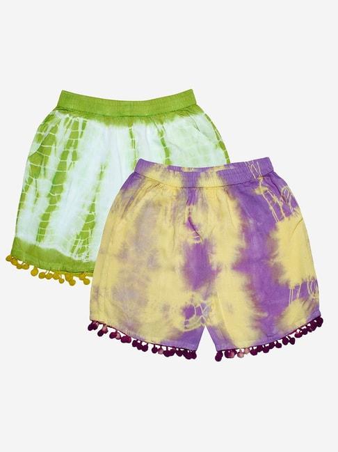 Kiddopanti Kids Green & Yellow Tie & Dye Shorts (Pack Of 2)