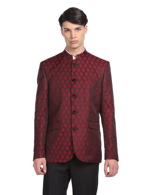 arrow-red-regular-fit-self-pattern-blazers