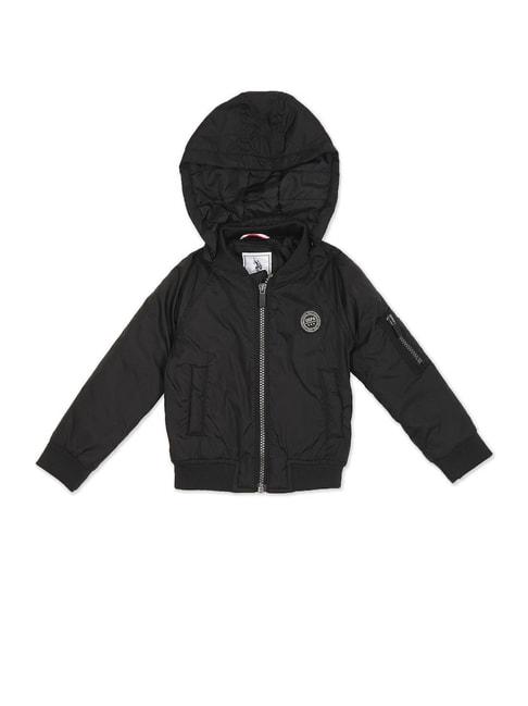 U.S. Polo Assn. Kids Black Solid Full Sleeves Hooded Jacket