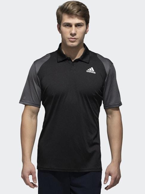 Adidas Black Cotton Regular Fit Colour Block Polo T-Shirts