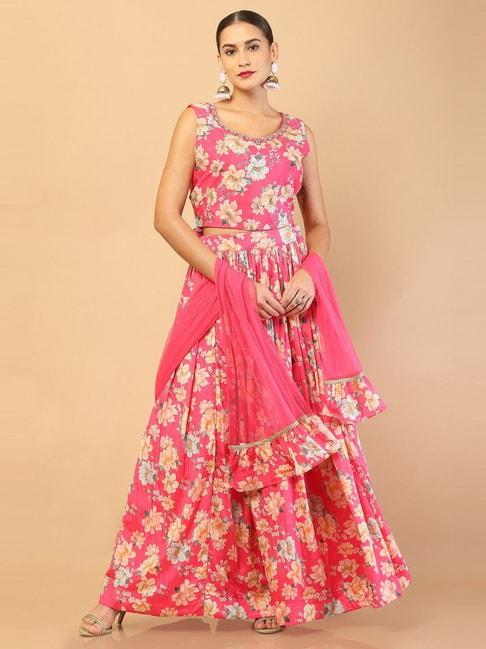 Soch Pink Printed Lehenga Choli Set With Dupatta
