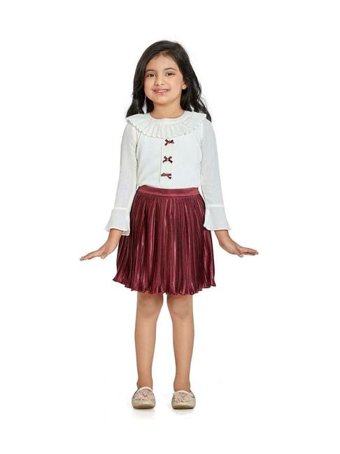Peppermint Kids White & Maroon Flared Fit Full Sleeves Top Set