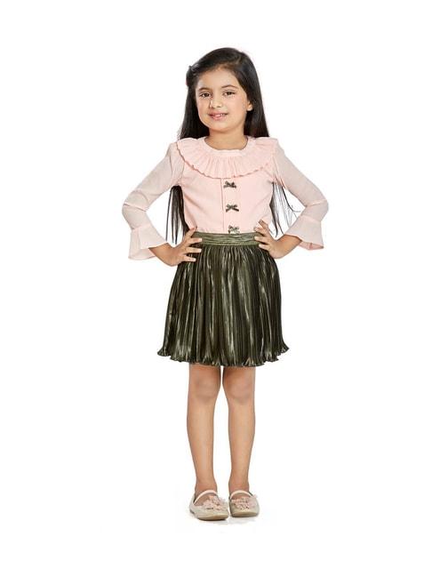 Peppermint Kids Pink & Olive Flared Fit Full Sleeves Top Set