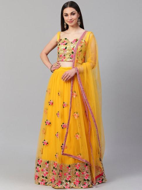READIPRINT FASHIONS Yellow Embellished Semi Stitched Lehenga Choli Set With Dupatta