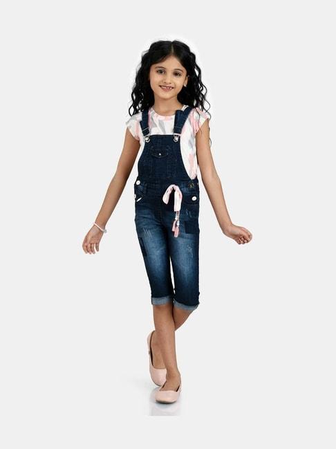 Peppermint Kids Blue & Peach Printed Dungaree