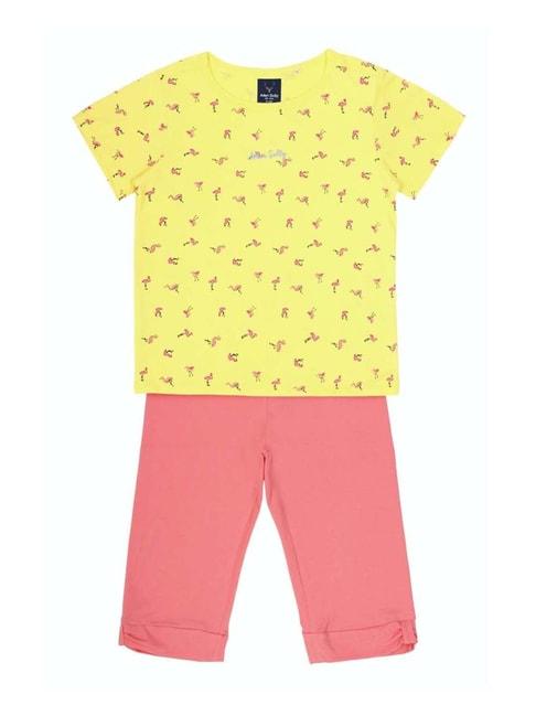 allen-solly-kids-yellow-&-pink-printed-t-shirt-set