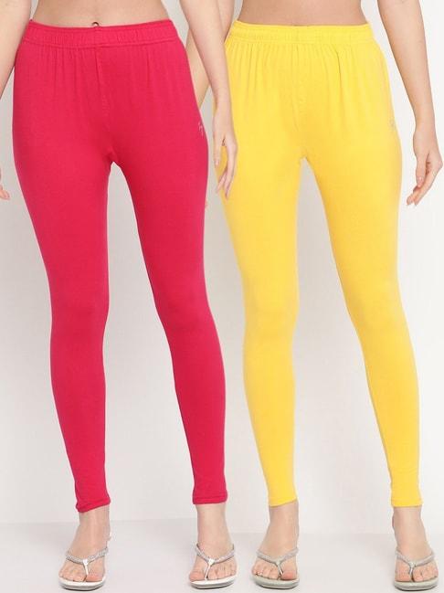 TAG 7 Pink & Yellow Cotton Leggings - Pack Of 2