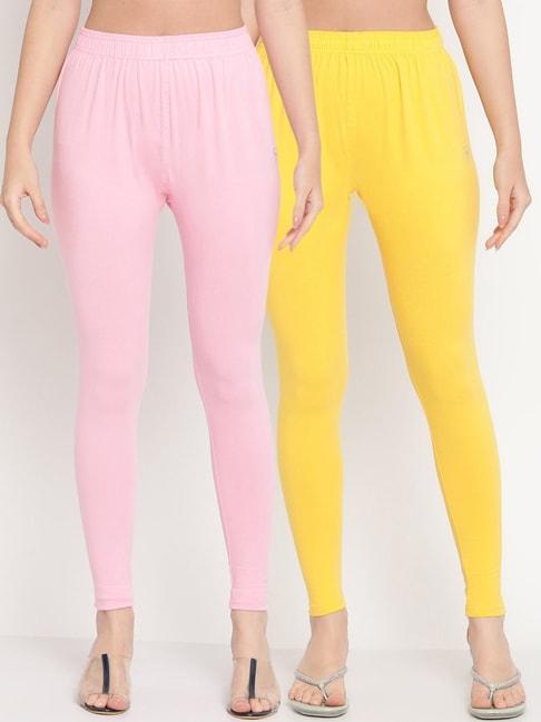 TAG 7 Pink & Yellow Cotton Leggings - Pack Of 2