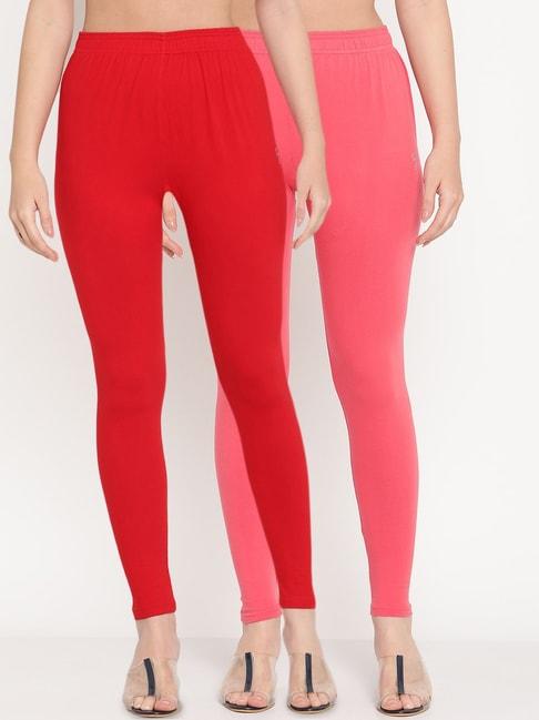 TAG 7 Red & Pink Cotton Leggings - Pack Of 2