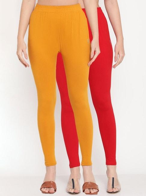 TAG 7 Red & Yellow Cotton Leggings - Pack Of 2