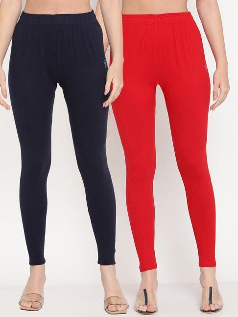 TAG 7 Red & Navy Cotton Leggings - Pack Of 2