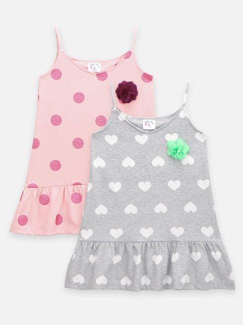 Lilpicks Kids Grey & Pink Cotton Printed Tops (Pack of 2)