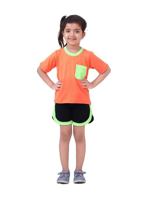 Lilpicks Kids Orange & Black Regular Fit T-Shirt Set