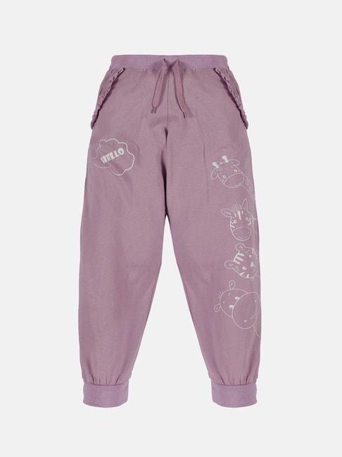 Kiddopanti Kids Purple Cotton Printed Trackpants