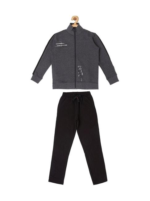 Sweet Dreams Kids Grey & Black Regular Fit Full Sleeves Jacket with Trackpants
