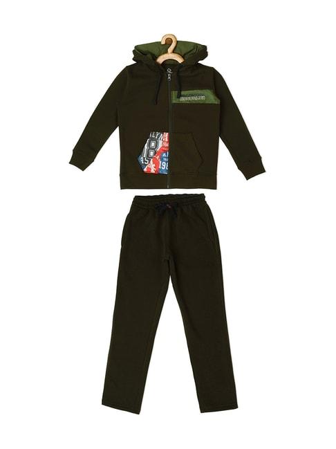 Sweet Dreams Kids Olive Printed Full Sleeves Jacket with Trackpants