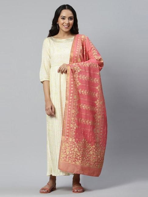 Natural Heavy Festive Dress with Pink Printed Dupatta