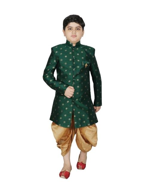sg-yuvraj-kids-green-&-gold-printed-full-sleeves-sherwani-set