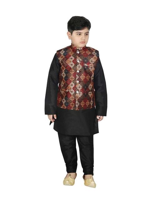 sg-yuvraj-kids-brown-&-black-printed-full-sleeves-kurta-set