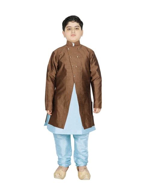 sg-yuvraj-kids-brown-&-blue-textured-pattern-full-sleeves-kurta-set