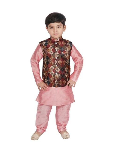 SG Yuvraj Kids Brown & Pink Printed Full Sleeves Kurta Set
