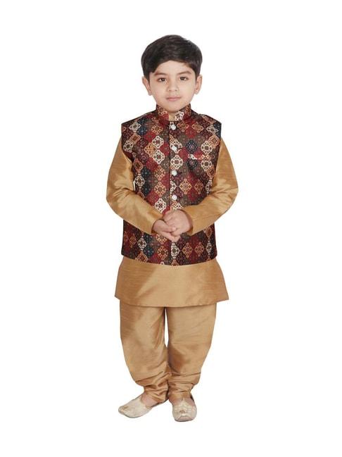 sg-yuvraj-kids-brown-&-gold-printed-full-sleeves-kurta-set