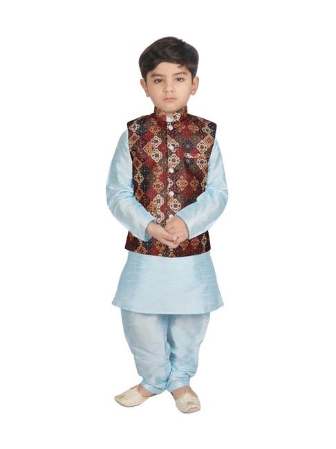 sg-yuvraj-kids-brown-&-blue-printed-full-sleeves-kurta-set
