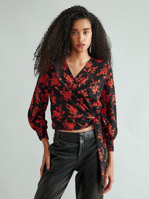 Cover Story Black & Red Floral Print Top